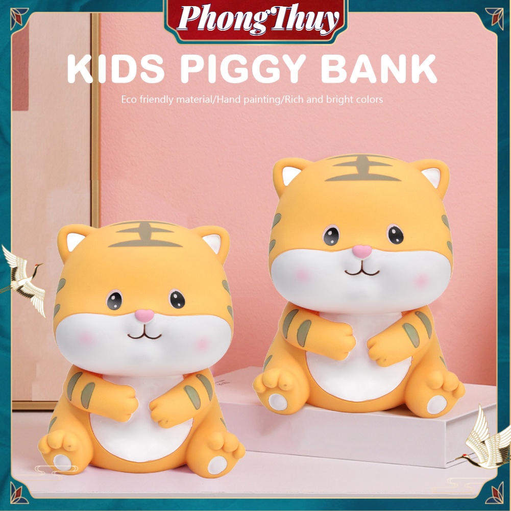 Ống heo tiết kiệm hình con hổ dễ thương bằng vinyl trang trí bàn làm việc【PhongThuy】