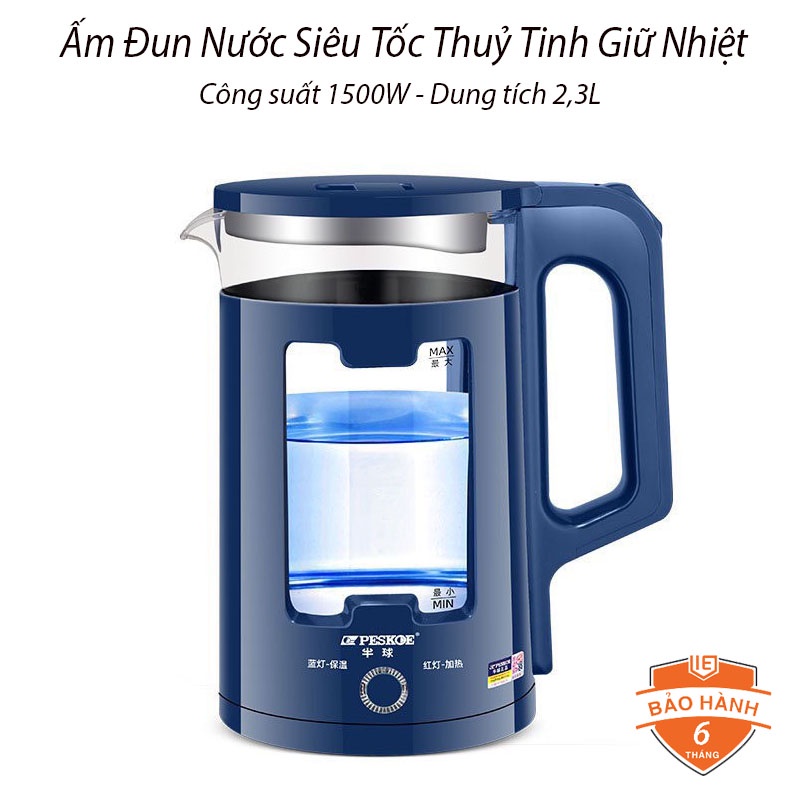 Ấm Siêu Tốc Thủy Tinh 1,8L - 2,3L Công Suất Lớn 1500W -  Ấm Đun Nước Pha Trà Siêu Nhanh Bảo Hành 6 Tháng