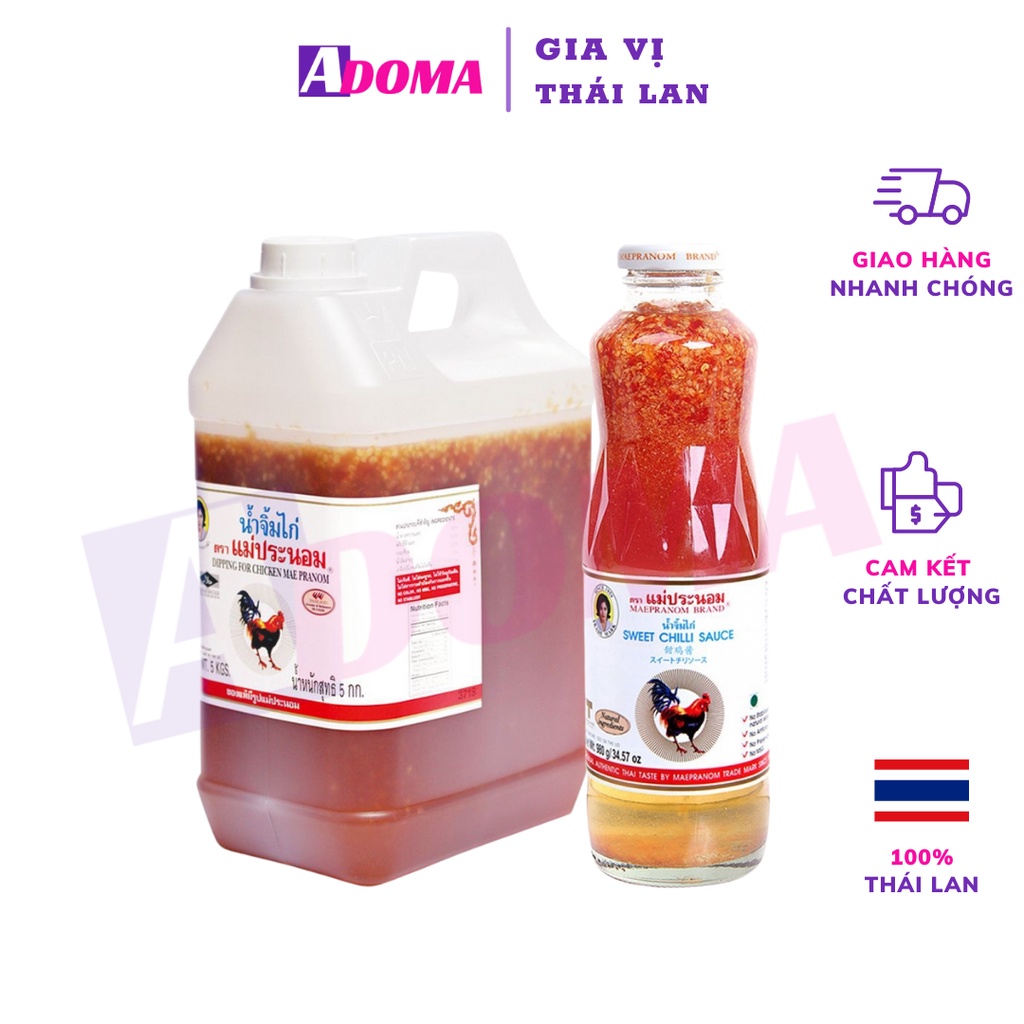 Sốt ớt chua ngọt Thái Lan Mae Pranom 980g ADOMA dùng để chấm đồ nướng, chiên ngon tuyệt - Gia vị Thái Lan