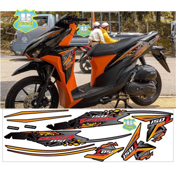 FREE SHIP + SALE SỐC +DECAL PVC 5 LỚP CHẤT LƯỢNG CAO Tem rời vario 150 cam đen rice decal