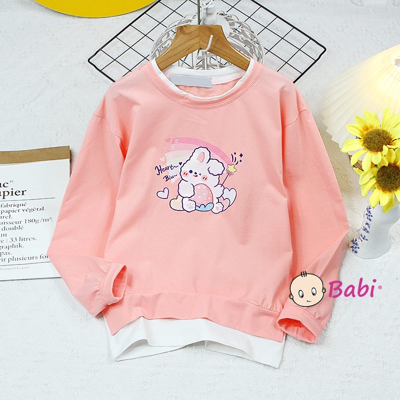 Áo sweater tay dài phối tà cách cách điệu cho bé gái, Áo thun tay dài mặc cặp mẹ và bé gái phong cách Hàn Quốc 20-62kg