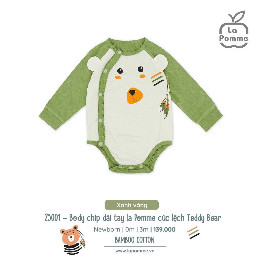Bộ body dài tay La Pomme cúc lệch Teddy Bear nhiều màu