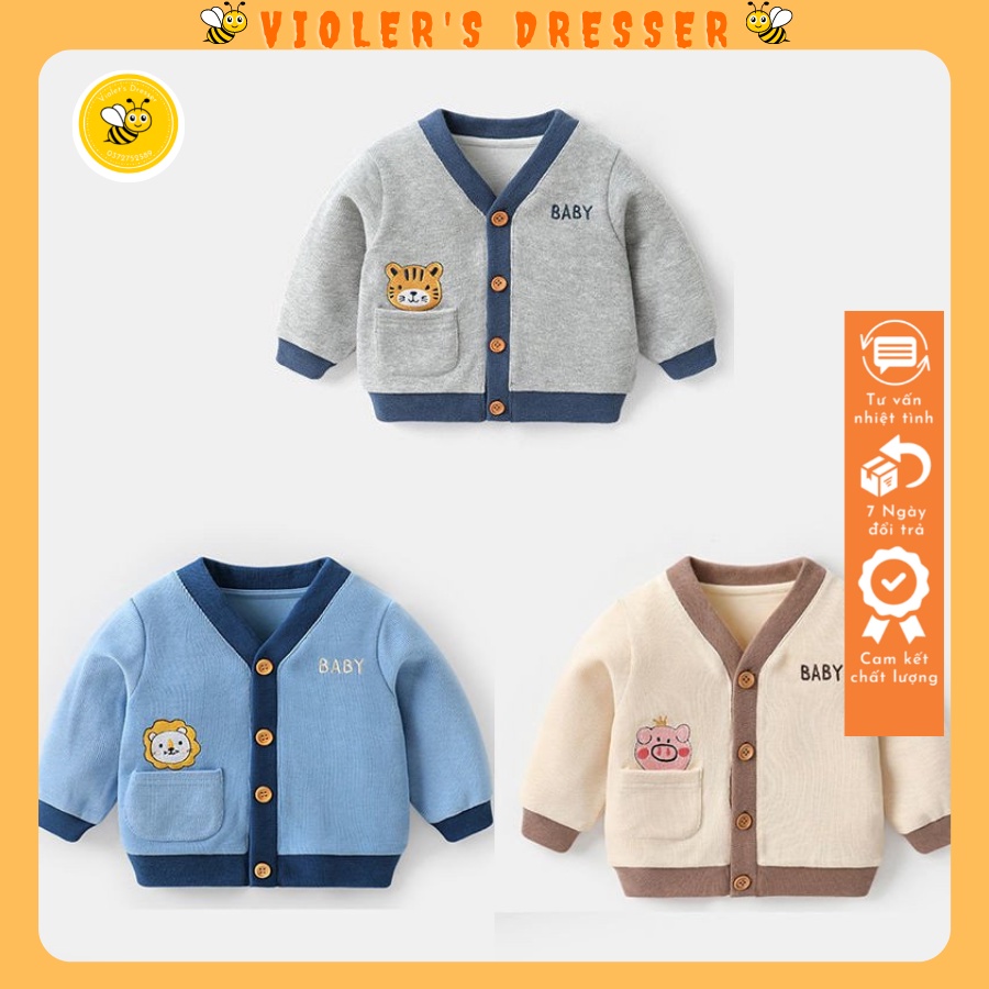 Áo Khoác Cardigan Nỉ Da Cá Thu Đông Cho Bé