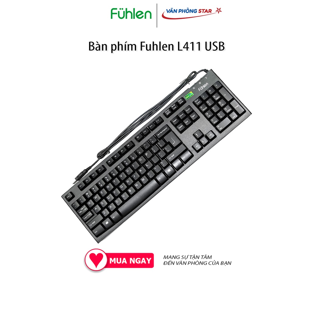 Bàn phím Fuhlen L411 USB kết nối usb chống nước, thiết kế Ergonomic, phím bấm nảy, nhạy chính hãng