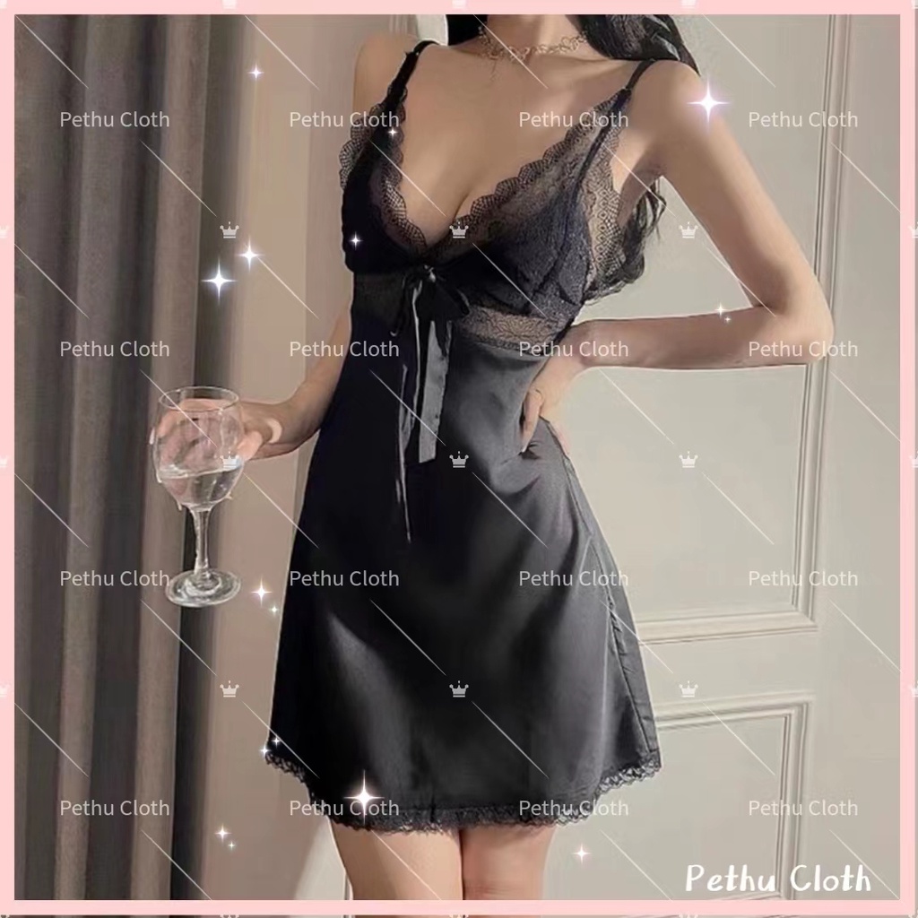 （Q1,HCM）Váy ngủ sexykhông quần lót2 dây ren xuyên thấu phối dây mảnh đan chéo lưng gợi cảm--029