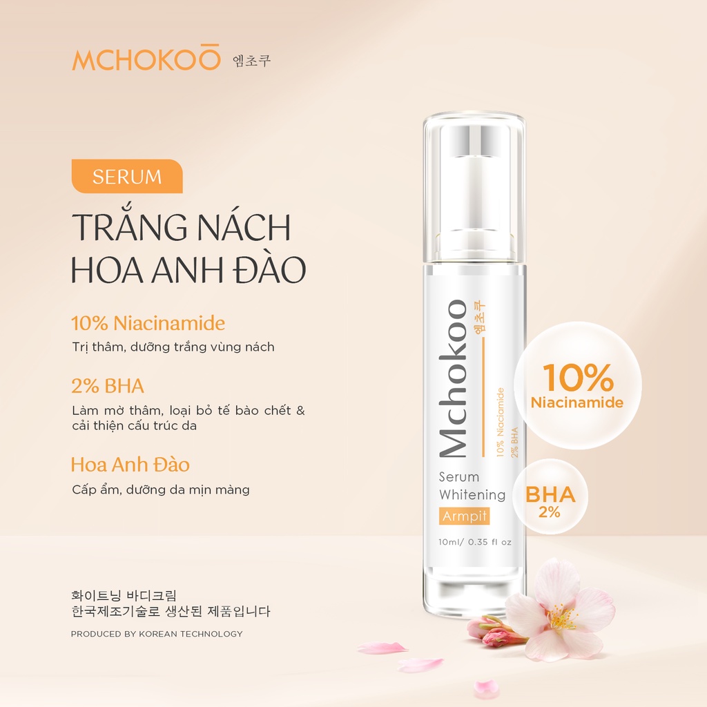 Serum mờ thâm nách, trắng nách 10% Niacinamide 2% BHA Mchokoo 10ml, dưỡng trắng giảm thâm nách, cấp ẩm, ngăn tiết mồ hôi | BigBuy360 - bigbuy360.vn