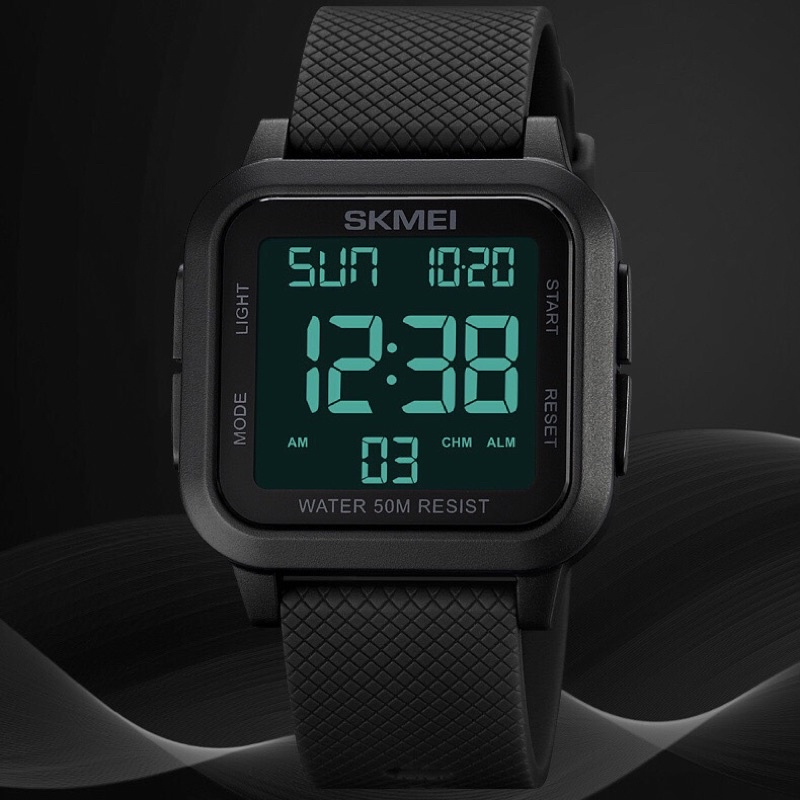 Đông hồ nam điện tử mặt vuông SKMEC chính hãng dây caosu chống nước 3ATM