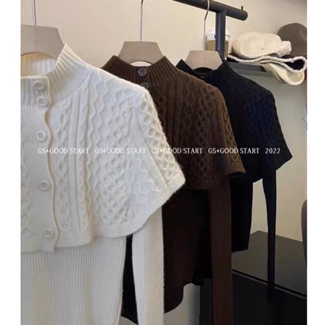 Set áo choàng len và áo len cổ tim body hàng quảng châu GNCM