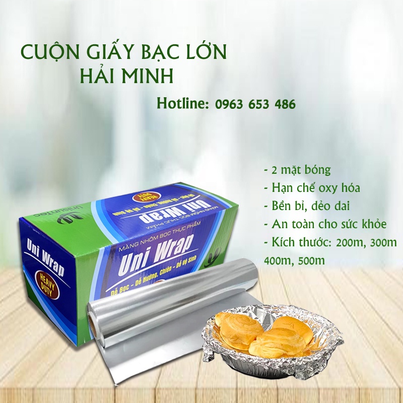 Cuộn giấy bạc lớn, màng nhôm bọc nướng thực phẩm 300 mét x 30cm hai mặt bóng, dai hơn chống dính tốt hơn