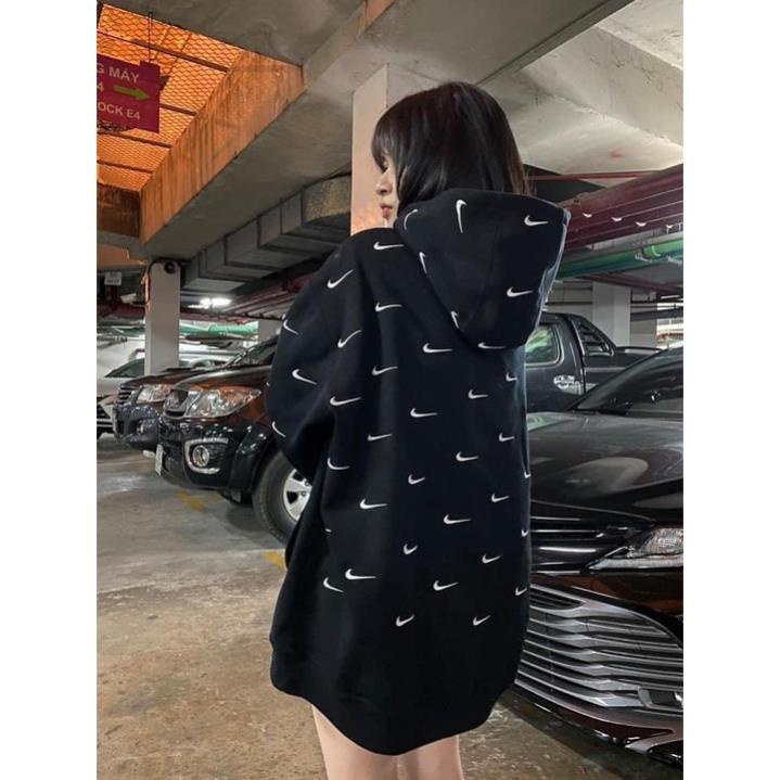 Áo hoodie khóa kéo Swoosh Logo Thêu Nổi Cao cấp Vải Nỉ Bông
