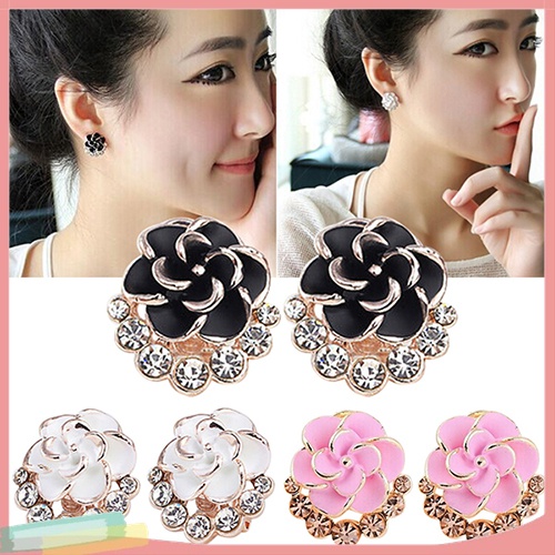 Đôi Khuyên Tai HìNh Hoa Sơn Trà ĐíNh Kim Cương Giả NhiềU MàU ThờI Trang Cho Nữ