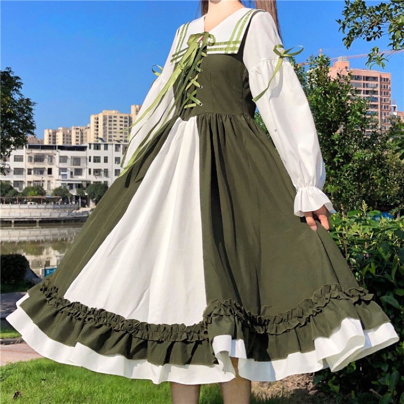 Váy / Đầm Lolita Xanh Thuỷ Thủ - Kèm Video Thật, váy đầm công chúa,dự tiệc, tiểu thư, nàng thơ, sang chảnh