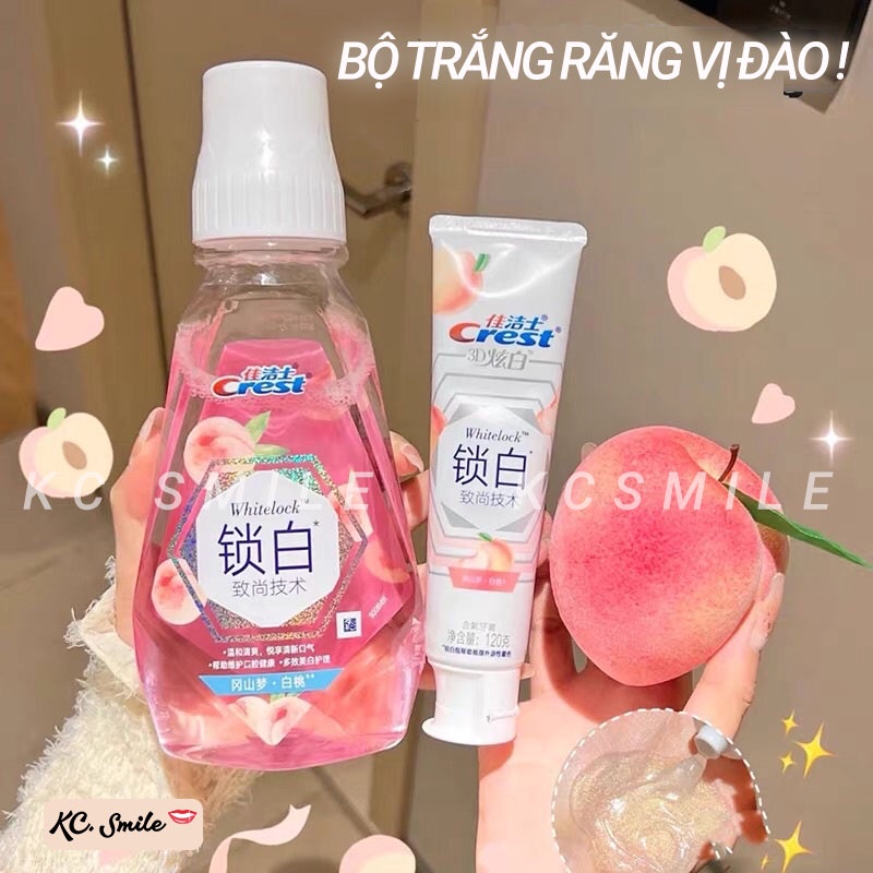 Nước súc miệng Crest quả đào White Lock làm trắng răng cho hơi thở thơm mát