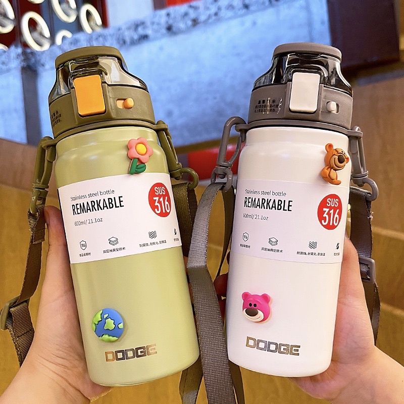Bình giữ nhiệt DODGE cao cấp inox 316 thép không rỉ an toàn 600ml full phụ kiện ống hút + dây xách+sticker