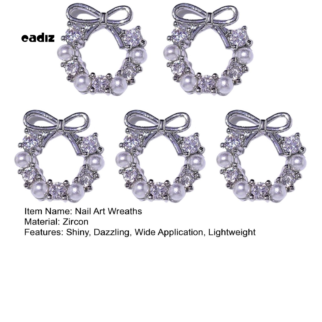 Set 5 Phụ Kiện Trang Trí Móng Tay Chủ Đề Giáng Sinh Đính Nơ Và Ngọc Trai Xinh Xắn