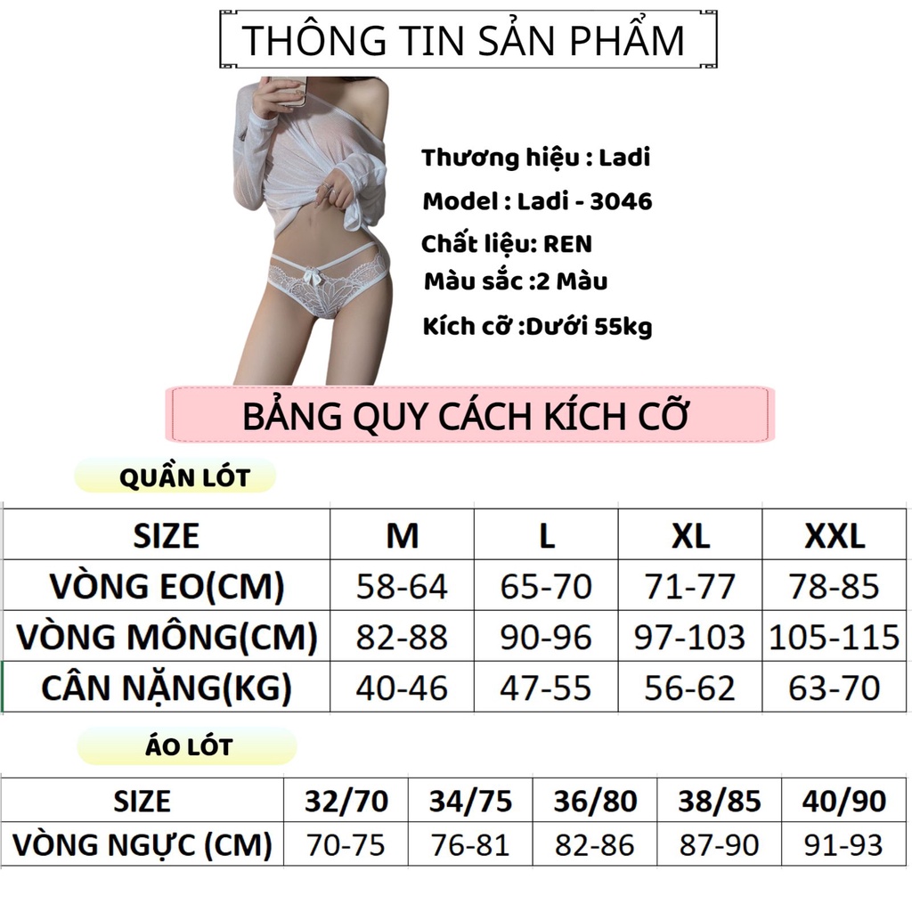 Quần Lót Nữ LADI Cao Cấp Thiết Kế Ren Sexy Thoáng Mát Dây Đan Hông MÃ 3046