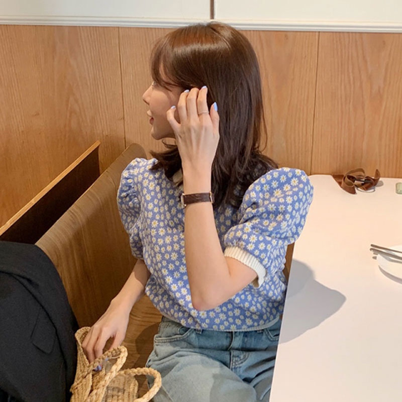 Áo Dệt Kim Ngắn Tay Cổ Tròn Dáng Rộng Thời Trang Hàn Quốc Cho Nữ