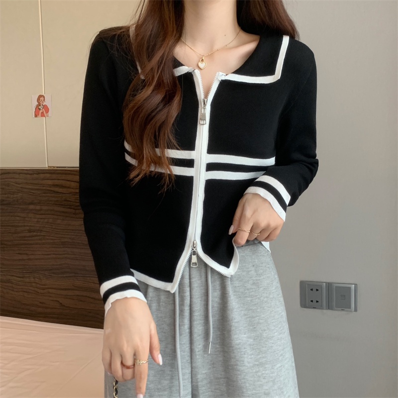ZHELIHANGFEI Áo Cardigan Dệt Kim Cổ Bẻ Dài Tay Lưng Cao Dễ Phối Đồ