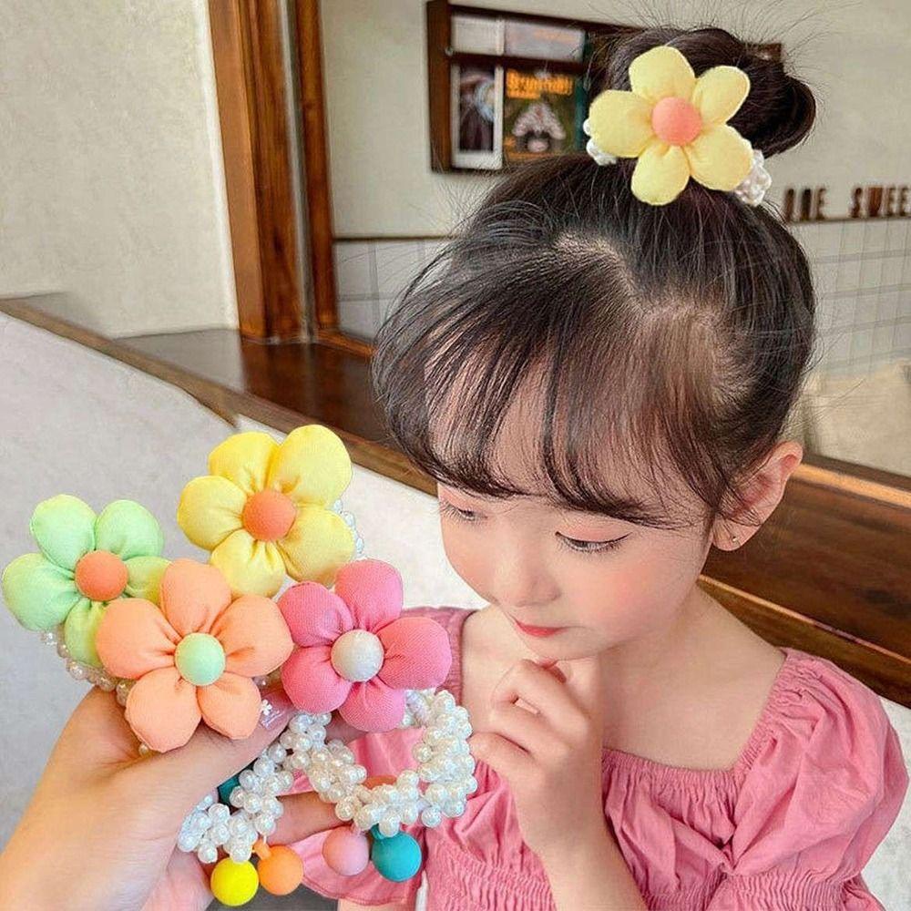 Dây Cột Tóc Đuôi Ngựa Co Giãn Đính Bóng Lông Nhỏ Đáng Yêu Cho Bé Gái