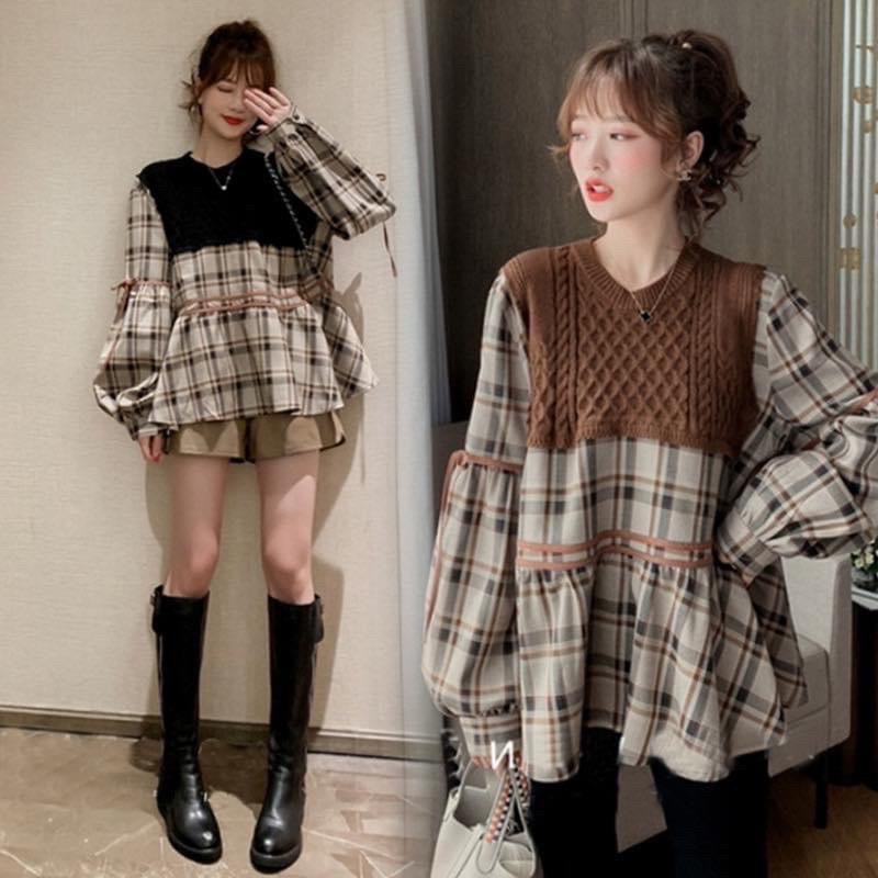 Áo Bầu babydoll Kẻ dạ Thời Trang Mềm Mướt, Form Rộng Rãi Mềm Ấm Cho Mẹ