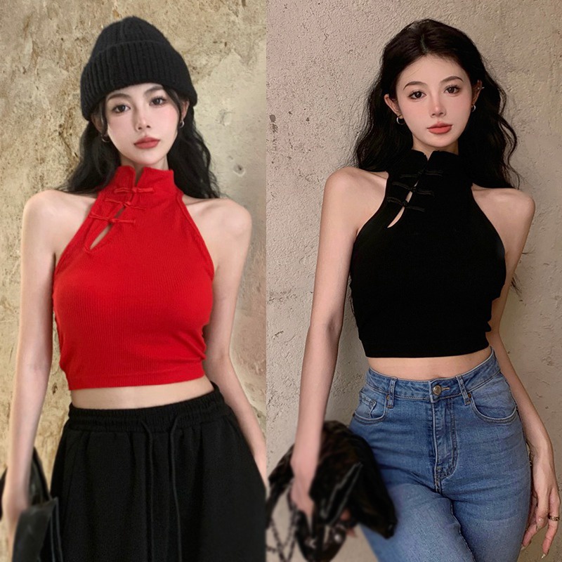 Áo Tank Top Không Tay Hở Lưng Có Mút Đệm Thời Trang Năm Mới Dành Cho Nữ