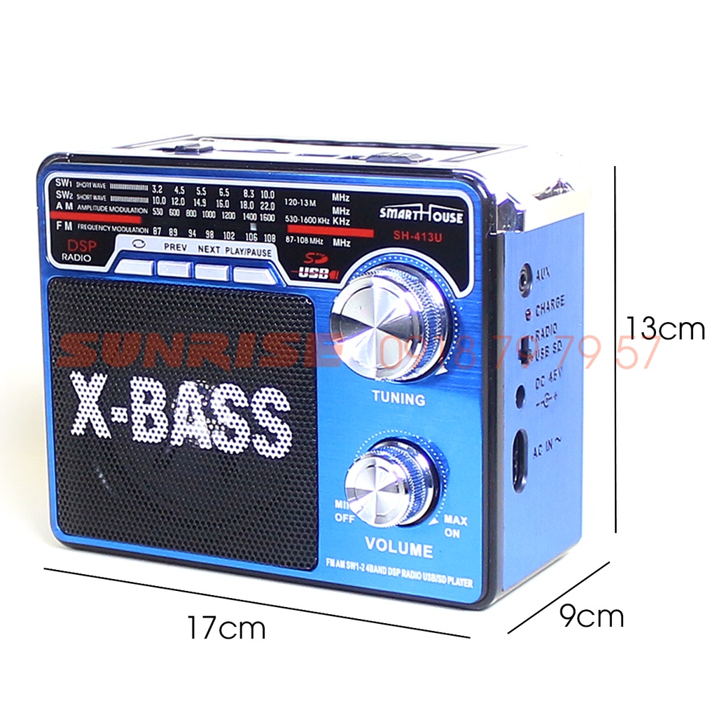 Radio nghe đài FM SH-413U tích hợp đèn LED, Loa đài FM nghe nhạc MP3, Thẻ nhớ, USB - SUNRISE