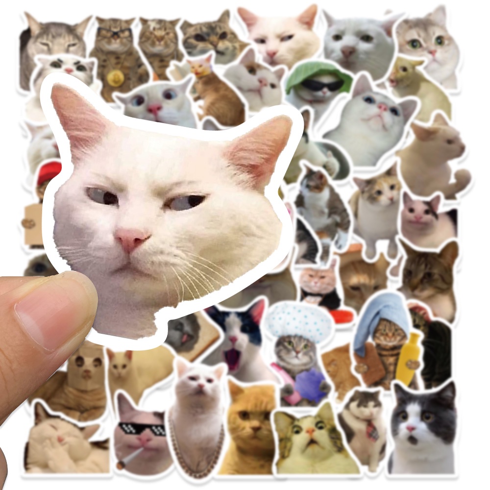 Set 10 / 50 Sticker Dán Trang Trí Hình Mèo Phong Cách Vintage