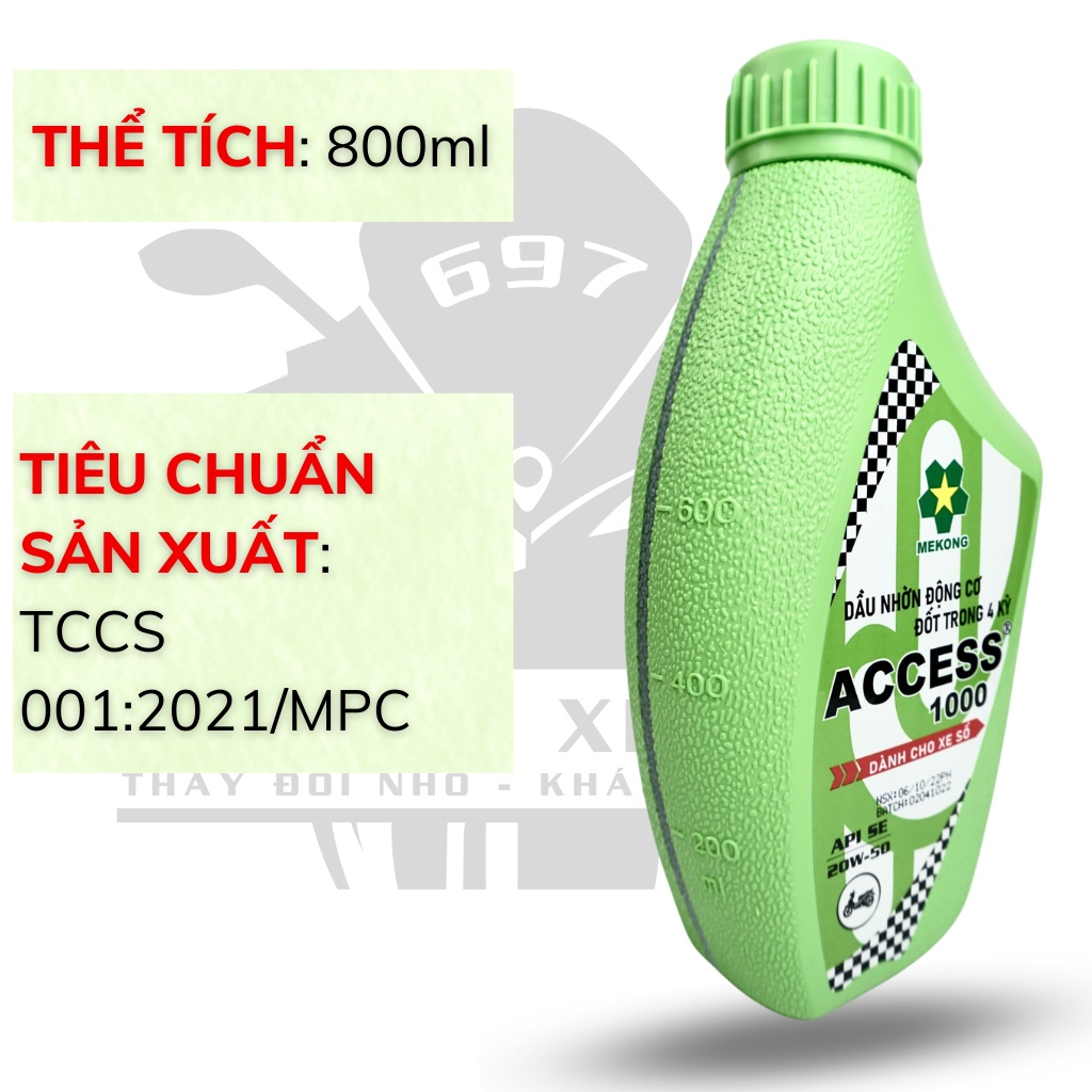 [QUÀ TẶNG TEM DÁN HRC] Dầu nhớt động cơ MEKONG ACCESS 1000 - 20W 50. Dùng cho xe số, tay côn, thể tích 800mL