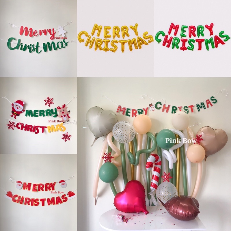 Dây treo Giáng Sinh NOEL/ Merry Christmas/ Happy New Year đủ màu sắc chất liệu Nỉ / Bóng / Giấy