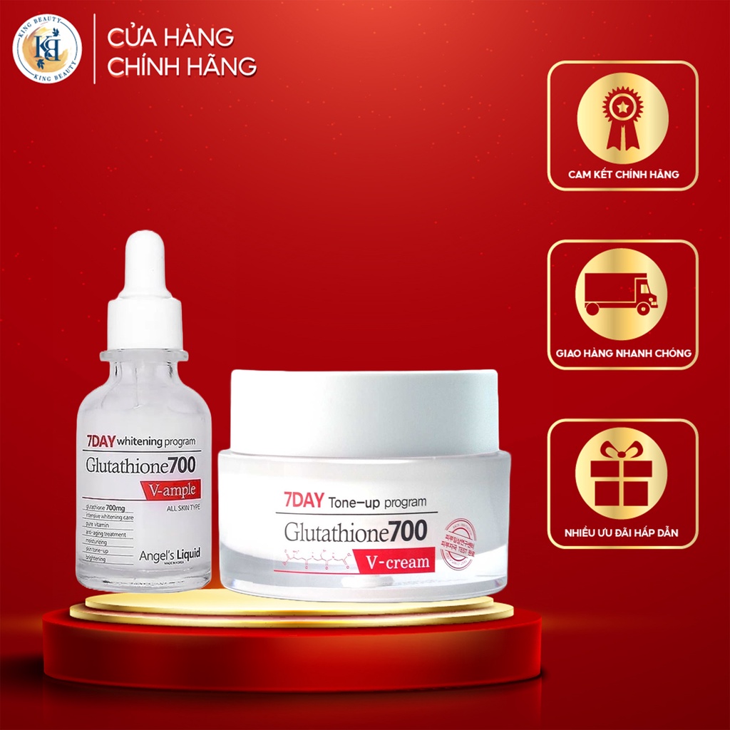 Combo Dưỡng Da, Trắng Sáng 7DAY Angel's Liquid Whitening Program Gutathione 700V ( Serum 30ml + Cream 50ml )