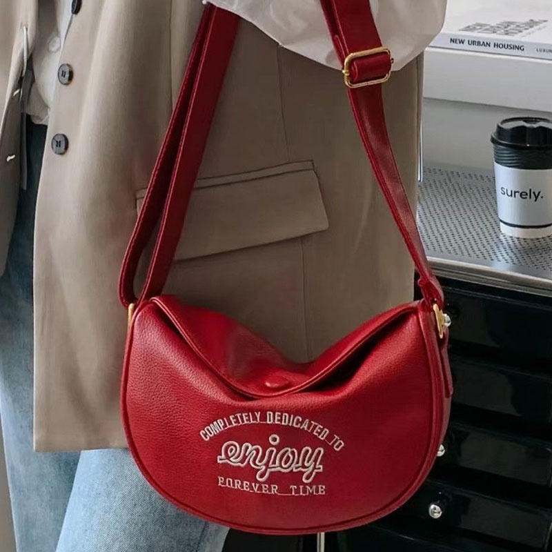 MISCHA Túi Đeo Chéo Vai Bằng Da PU Họa Tiết Thêu Chữ Thời Trang Sành Điệu Cho Nữ