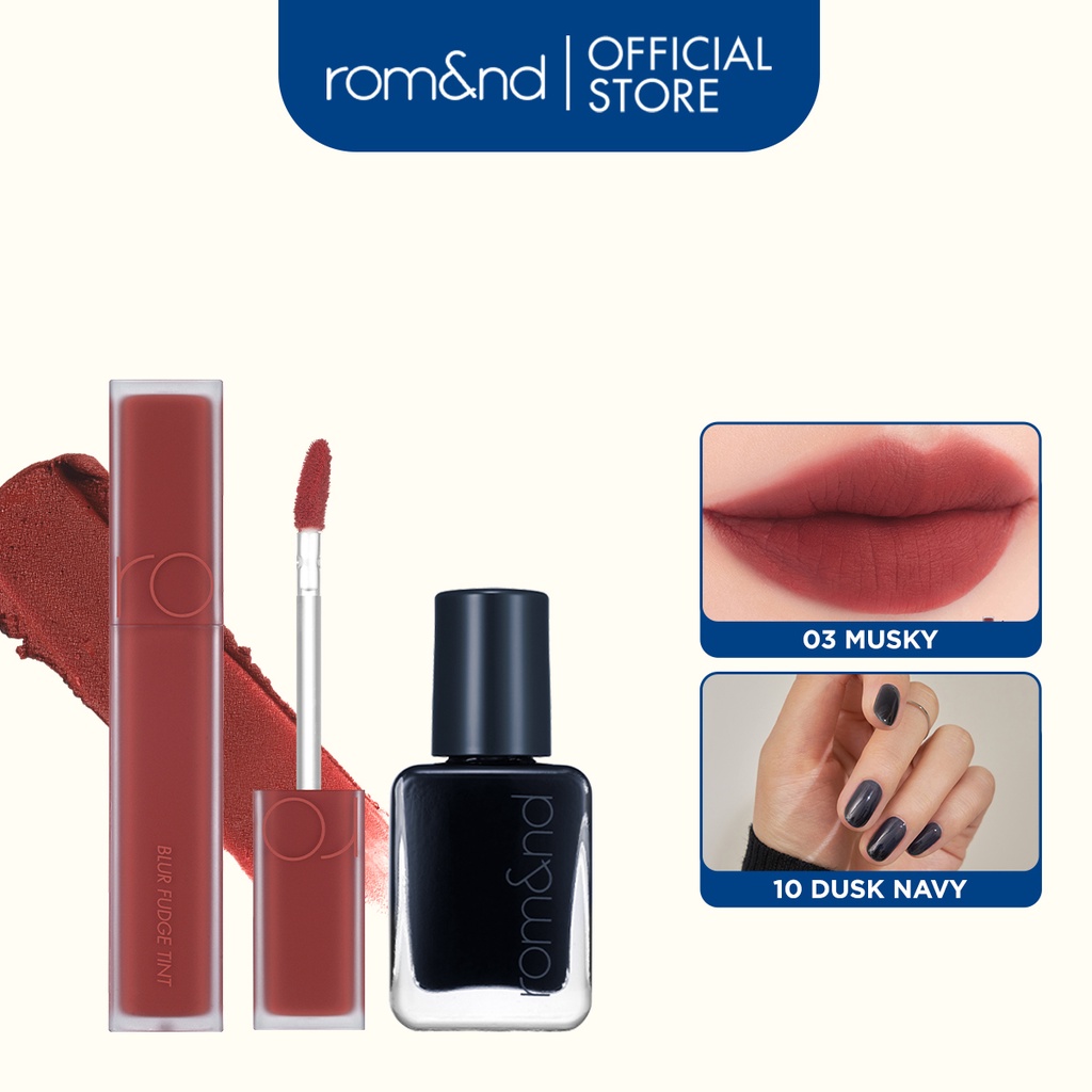 Combo Son kem lì Romand Blur Fudge Tint 5g + Sơn móng tay Romand Mood Pebble Nail 7g
