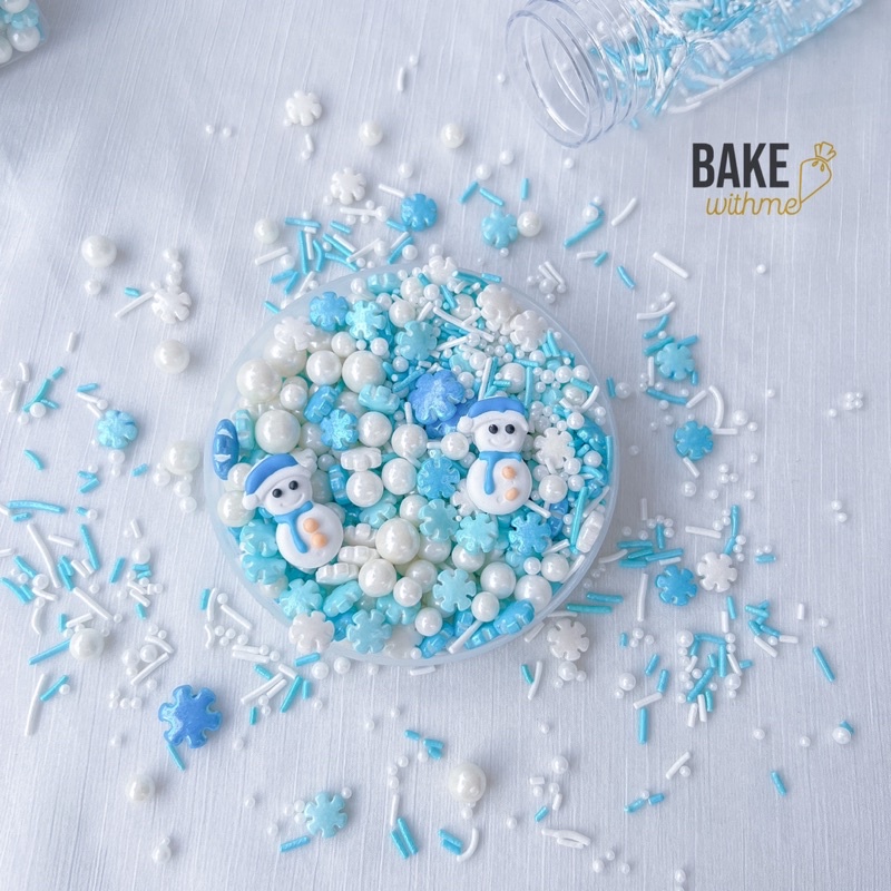 Kẹo bông đường, kẹo bi đường, kẹo trang trí người tuyết giáng sinh để trang trí bánh kem, bánh sinh nhật, donut