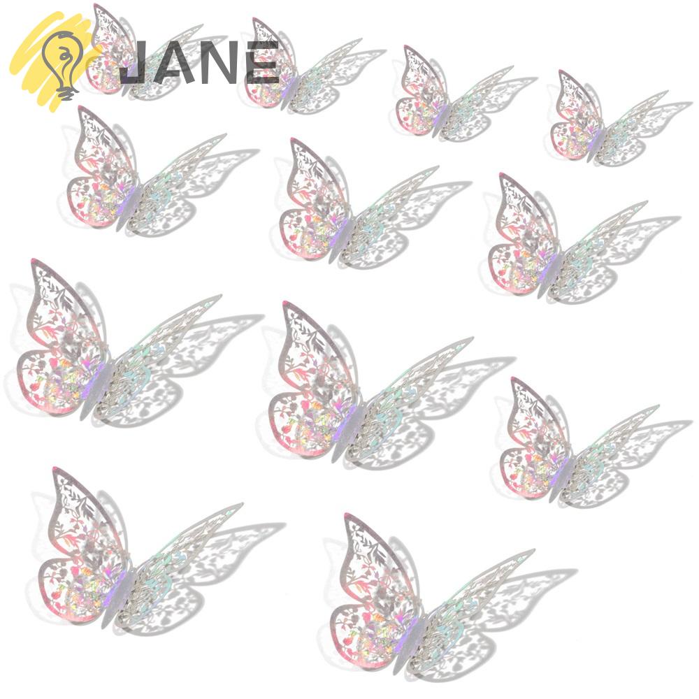 Bộ 12 Sticker Dán Tường Hình Bướm 3D Bằng Kim Loại Nhiều Màu Sắc