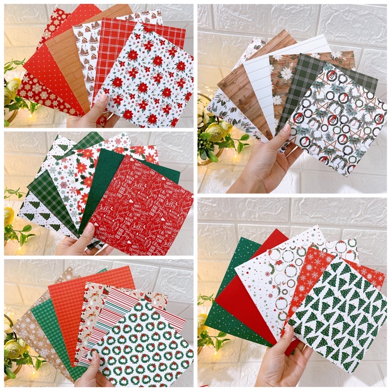 Combo 6 giấy hoạ tiết Noel (15x15cm) 200gsm dùng làm thiệp, love box, khung 3d...