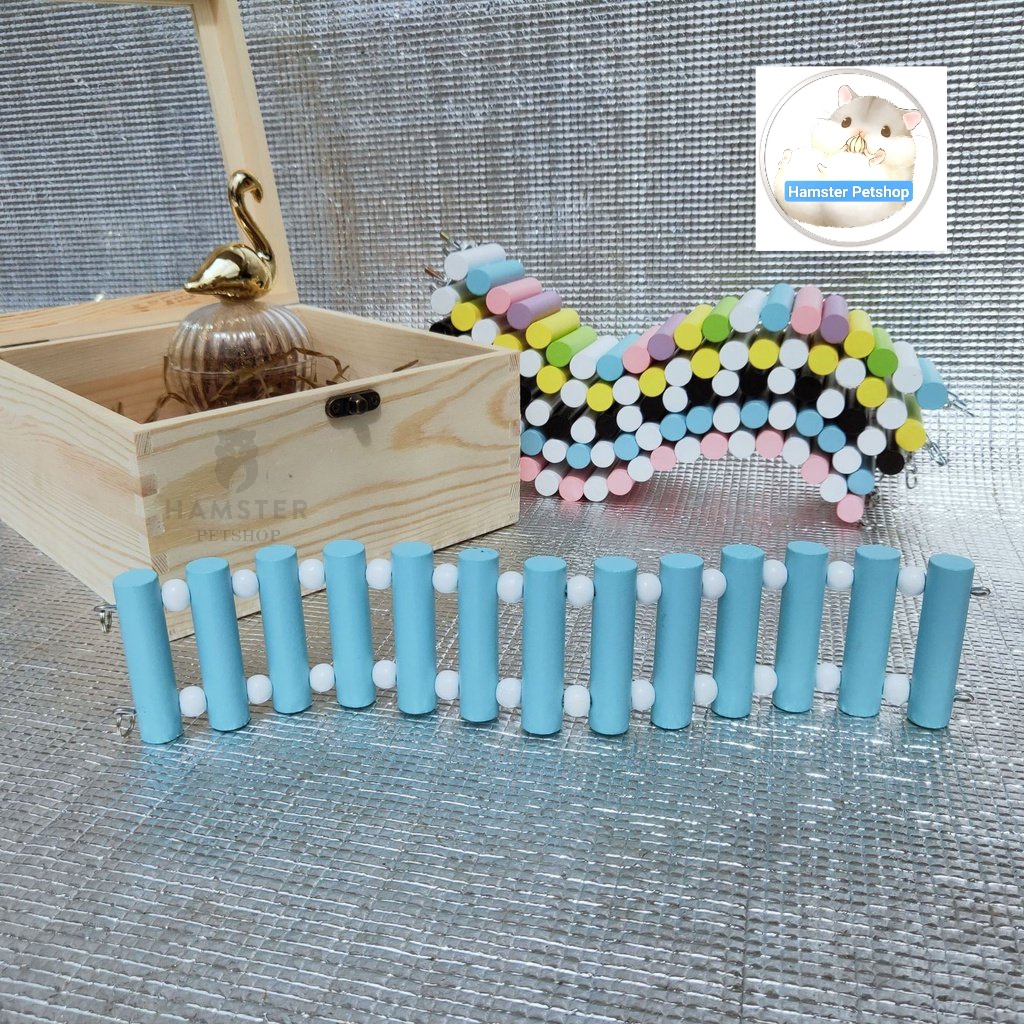 Thang gỗ uốn đan hạt nhiều màu trang trí chuồng hamster,Chim ,Vẹt , Sóc