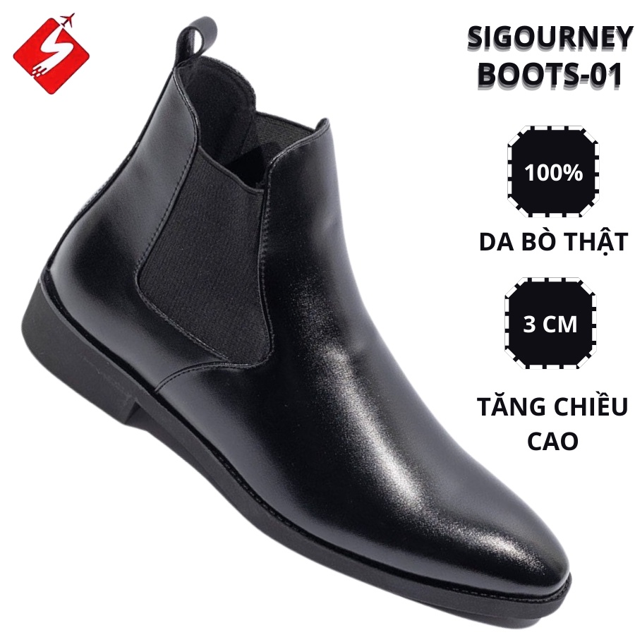 Giày Da Nam Chelsea Boots SIGOURNEY BOOTS-01 Đen Làm Từ Da Bò Nhập Khẩu Bảo Hành 18 Tháng