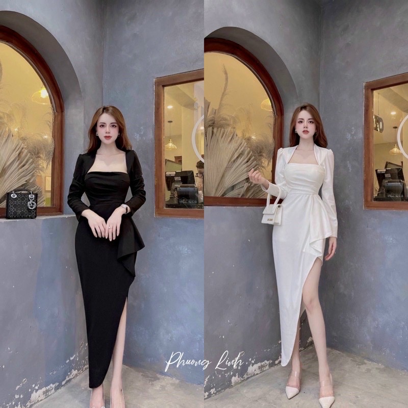 Váy đầm nữ cổ tây tay dài bèo lai ( có mút ) sang trọng lịch lãm phù hợp đi chơi và dự tiệc