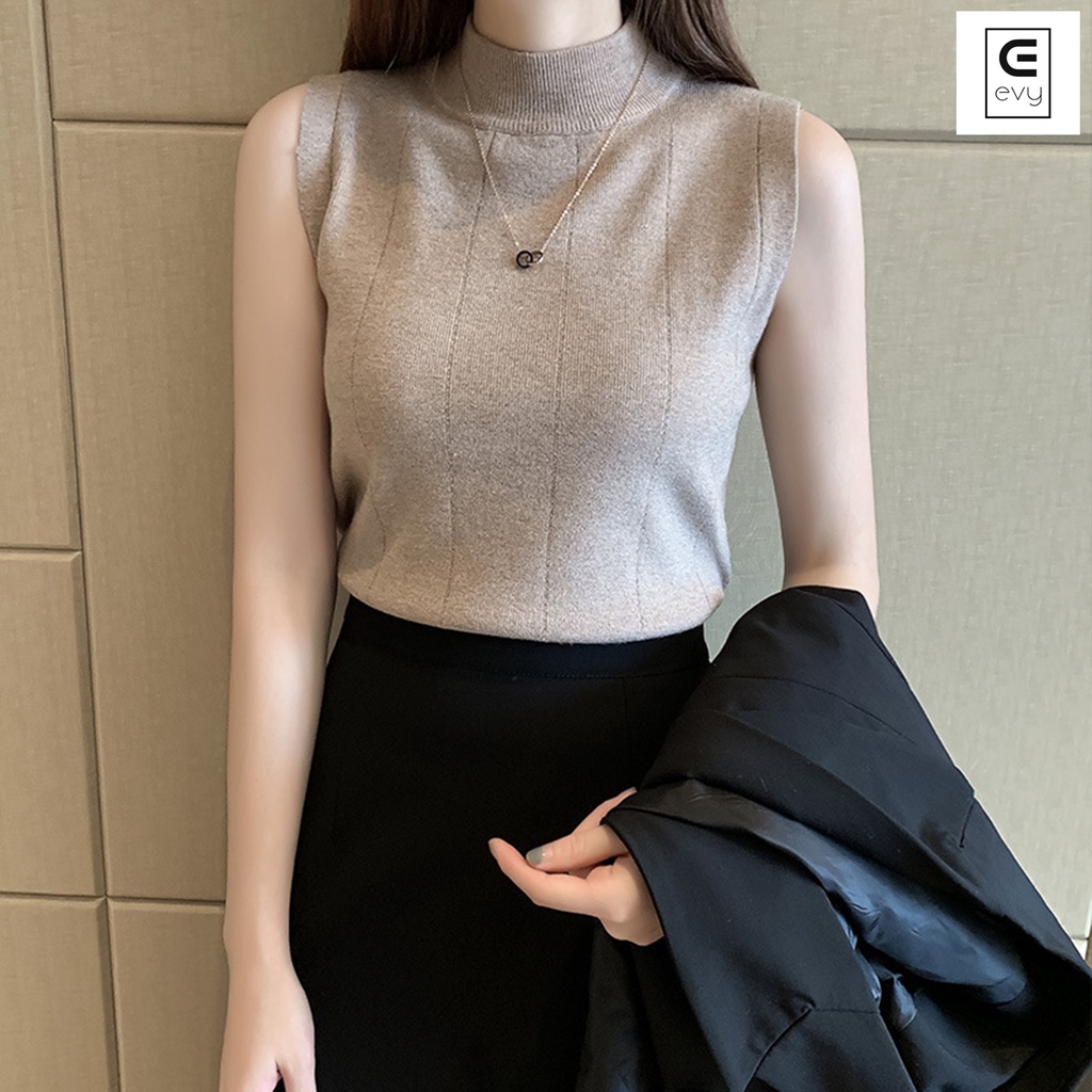 Áo len sát nách cổ 3 phân, áo dệt kim cổ lọ dáng ôm Sexy