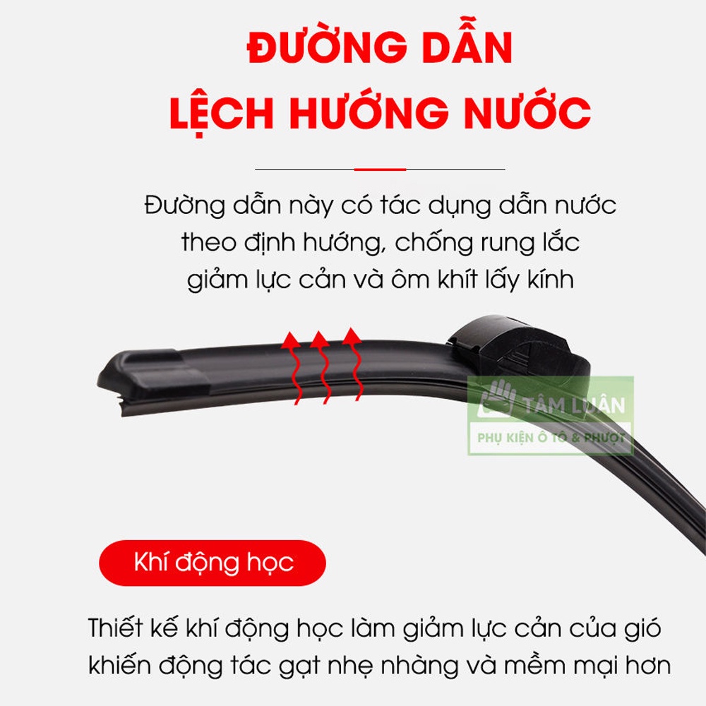 Gạt mưa ô tô silicon siêu bền, không bị oxi hóa, không xương, quét nước mạnh mẽ, phụ kiện oto Tâm Luân