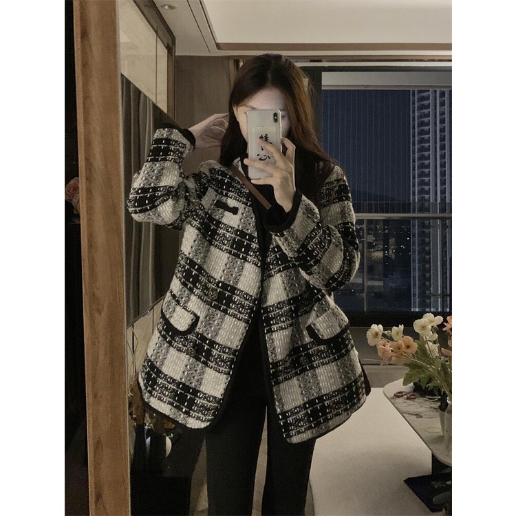 Áo Khoác Tweed Cao Cấp Tay Dài Dáng Rộng Thời Trang Thu Đông 2022 Mới Mẻ