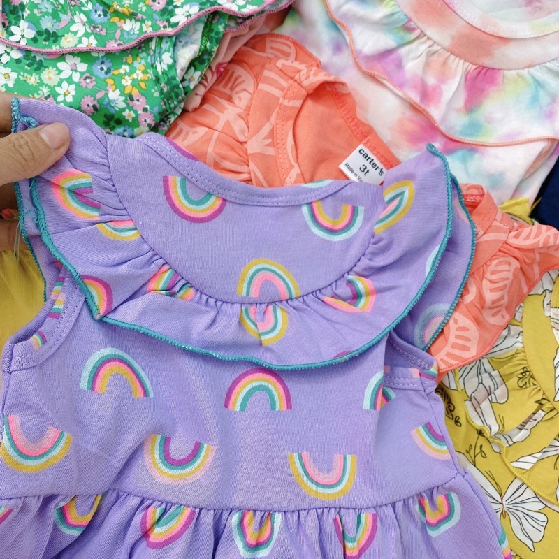 Váy thun cotton bèo cổ VNXK bé gái