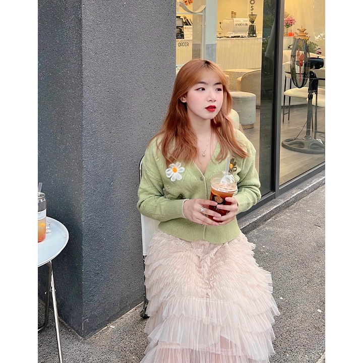 Áo khoác len nữ dáng ngắn Ngói clothing áo cardigan len đẹp, trẻ trung ,tiểu thư , 2 màu trắng xanh freesize