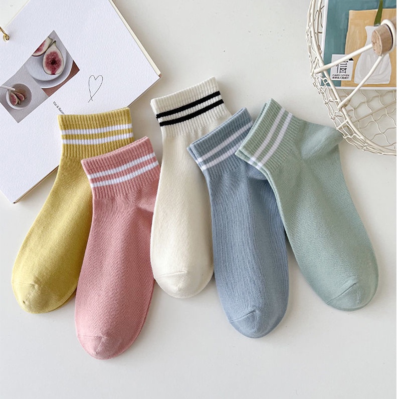 Tất Vớ Nữ Trơn Cổ Lỡ Loại Dày Basic Màu Pastel Cổ Viền Trắng - Mã D1R22