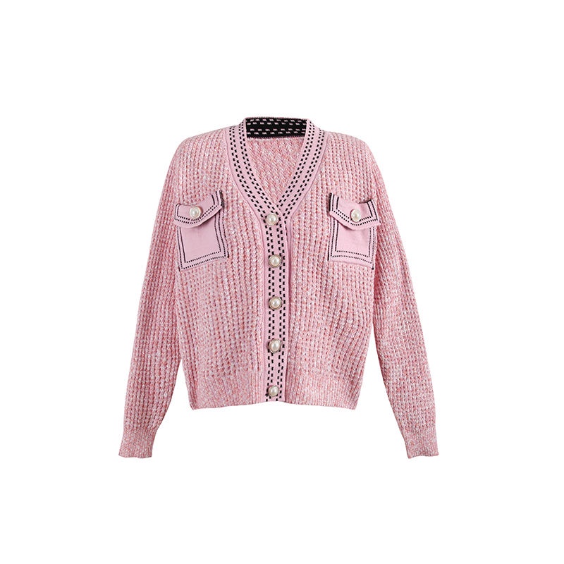 Áo Khoác Cardigan Dệt Kim Cổ Chữ V Cài Nút Ngọc Trai Cao Cấp Phong Cách Pháp Thời Trang Cho Nữ