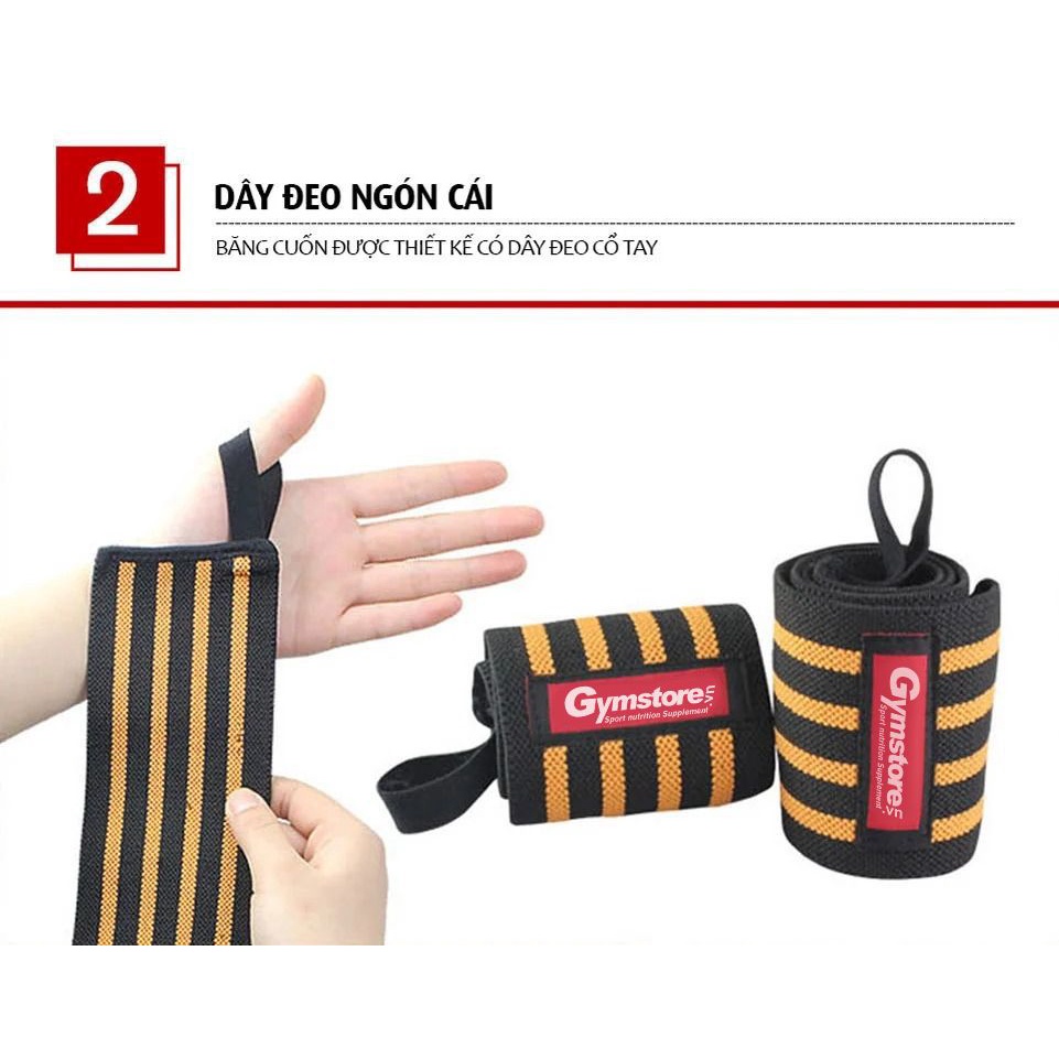 Băng cuốn bảo vệ cổ tay Gymstore.vn Premium Wrist Wrap, 18 inch