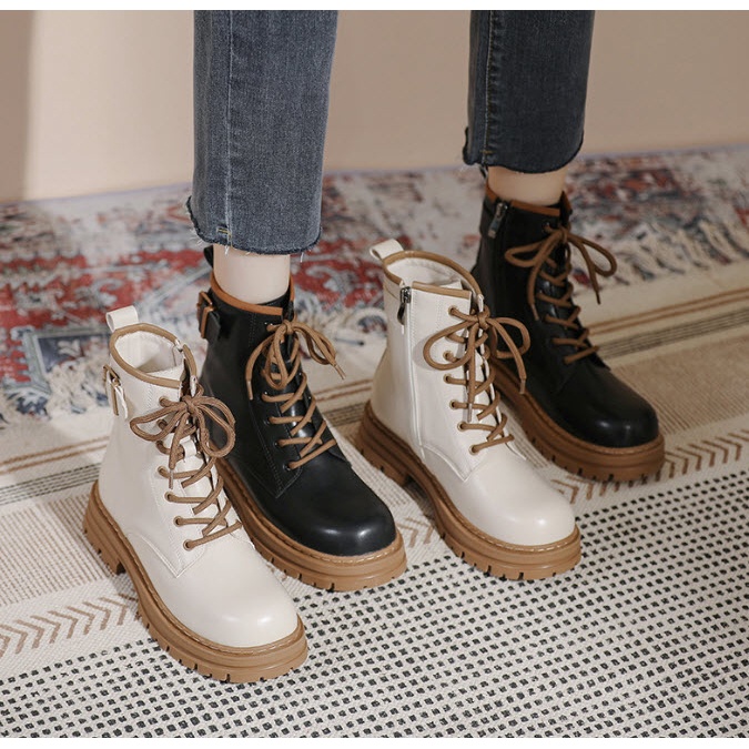 Boot nữ cổ lửng buộc dây kéo khoá bên cá tính Big size _Hàng có sẵn