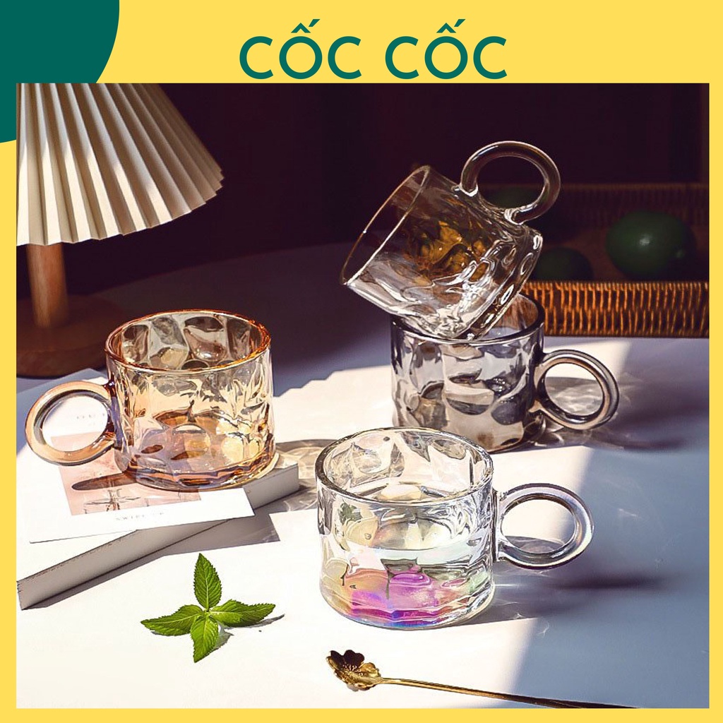 Cốc ly thủy tinh quai tròn dung tích 400ml thiết kế trẻ trung dùng hàng ngày, đựng nước, sữa, trà, quà tặng-Cốc Cốc