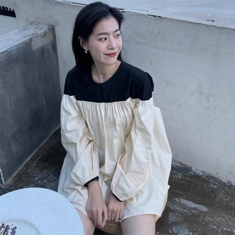Áo Sơ Mi Oversize Màu Sắc Tương Phản Phong Cách retro Dành Cho Nữ