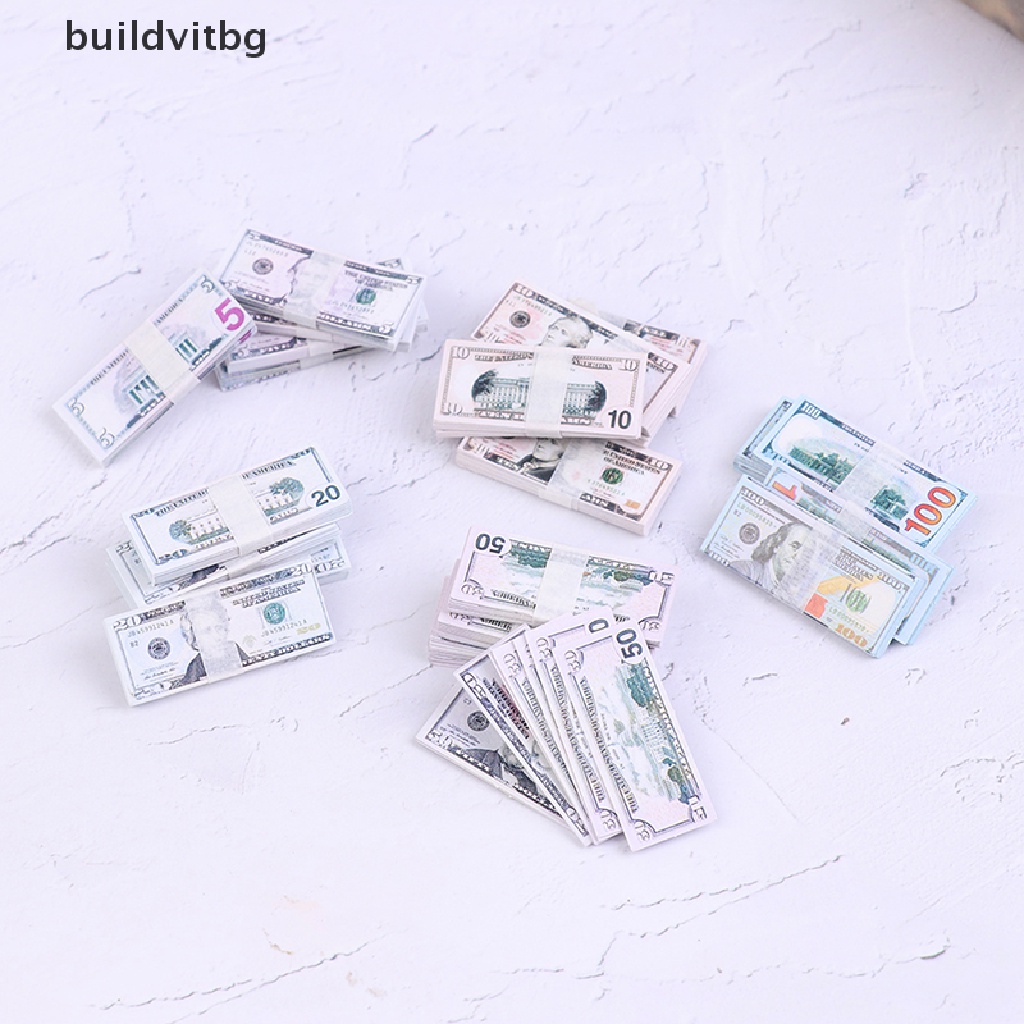 Set 100 Tờ Tiền Đô La 5 / 10 / 20 / 50 / 100 Trang Trí Nhà Búp Bê 1: 12 Bg